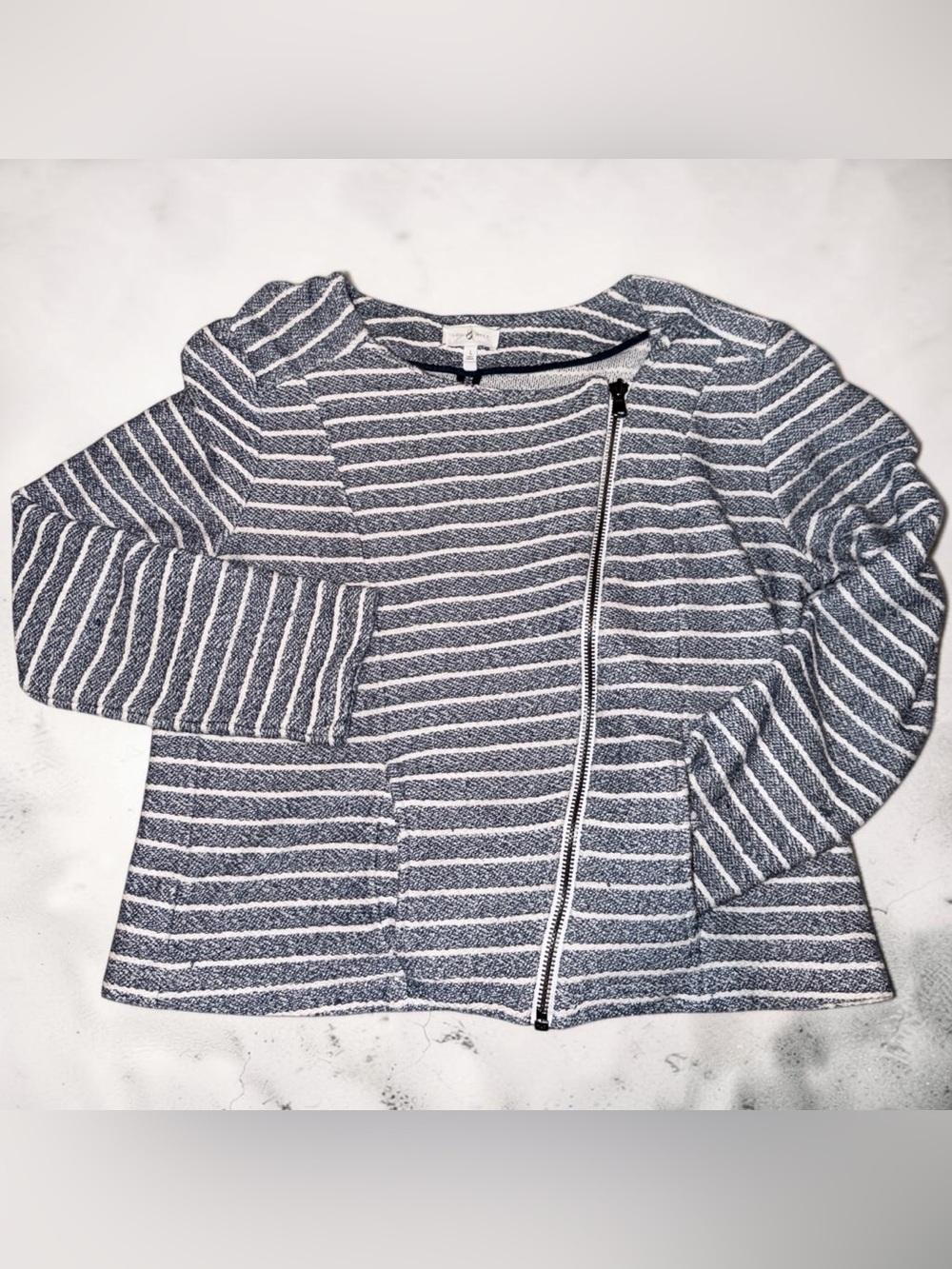 Lou & Grey Navy and White Striped Zip-Front Jacket
